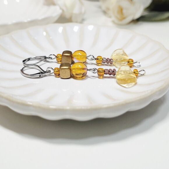 NEW BOHEMIALIZ earrings 689yleaf#mfs Czech  dangle earrings fairy earrings in la - Picture 2 of 5